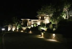 Energy efficient LED lighting beautifies a homes landscaping