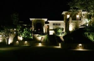 Stunning landscape features are illuminated by outdoor lighting