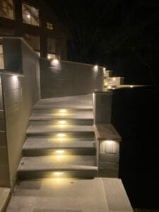concrete steps with path lighting
